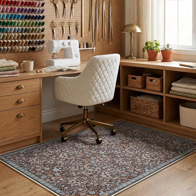 Anidaroel 36"x48" Floral Chair Mat for Hardwood Floor & Tile Floor, Office Chair Rug for Rolling Chair, Desk Chair Mat for Hard Floors, Anti-Slip Computer Gaming Chair Mat, Easy to Roll