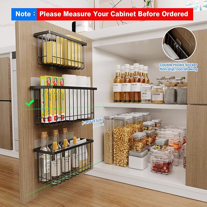 MUSTORN 3 Pack Adhesive Cabinet Door Organizer, Lid Organizers Inside Cabinet Food Container/Tumbler Lid Organizer and Storage Cup Lids Holder for Kitchen & Bathroom Wall Mounted(Black)