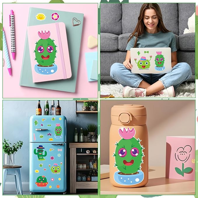 24 Sheets Cactus Make a Face Sticker, Make Your Own Cactus Stickers Mix and Match Sticker for Home School Classroom Crafts Activities Reward Birthday Party Favors
