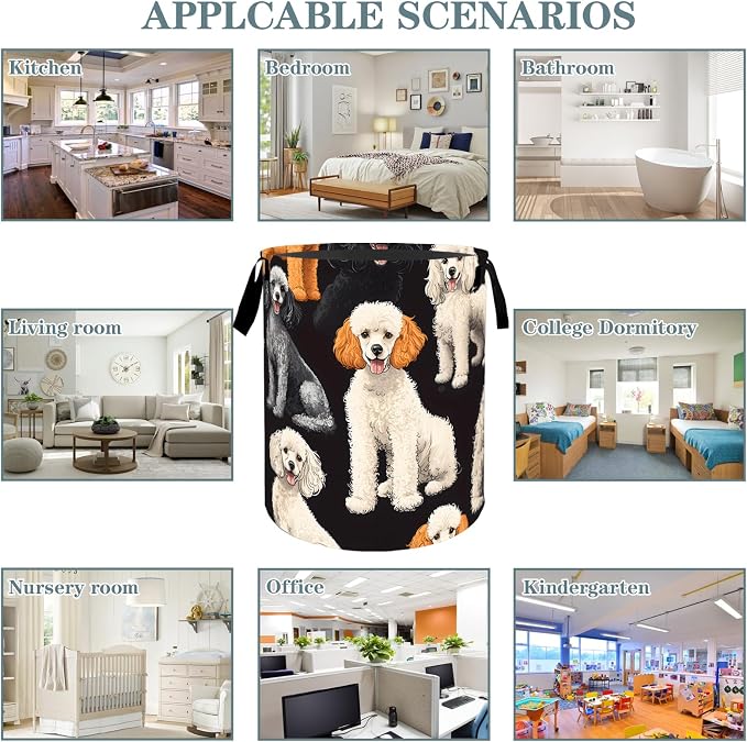 Cute Poodle Dog Laundry Basket, Dirty Collapsible Clothes Toy Organizer Hamper for Kids Adults, Oxford Cloth Waterproof Storage Bin for Room Bedroom Bathroom Home Decor Gifts, 19.7"X15.7"