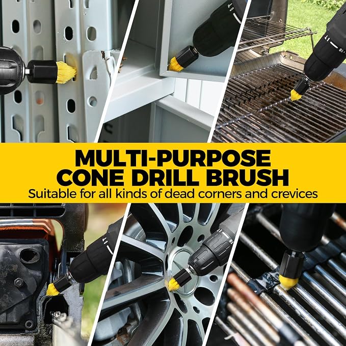Holikme 6pcs Drill Brush Multi-Purpose & Grout Head,Crevice Cleaning Brush | 3/4”W Drill Brush Attachment Set, Corner Brush, Detailing Brushes for Home/Kitchen/Bathroom/Grout/Tile/Shower/Tub