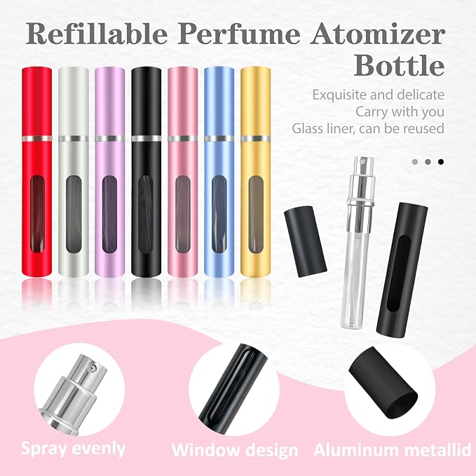 2 Pack Refillable Mini Perfume Atomizer Bottle，Portable Separate Bottles，Travel and Outings Spray Boxes Dispensers 5ml/0.2oz (Black)