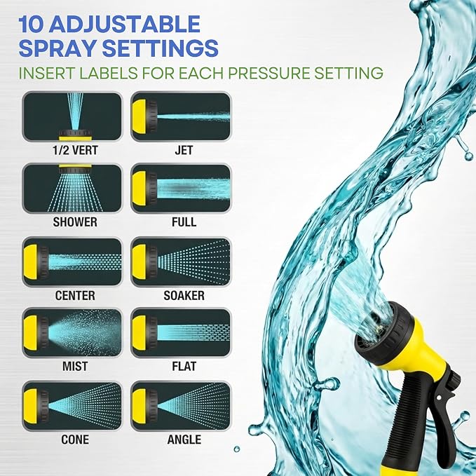 J&B XpandaHose 150ft Expandable Garden Hose, Lightweight, Brass Connectors | Ultra Strong 3750D fabric, 4-layer latex core, expands 3X, kink & leak-resistant, 10-pattern nozzle, storage bag