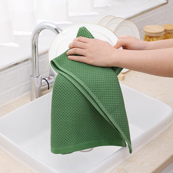 Homaxy 100% Cotton Waffle Weave Kitchen Dish Towels 8-Pack, Grass Green | 13 x 28 Inches, Ultra Soft Absorbent Dish Towels, Quick Drying Cleaning Towels