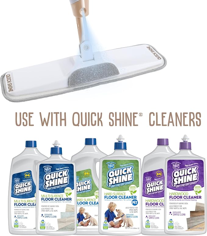 Quick Shine Multi-Action 10 Piece Interchangeable Spray Mop Kit | Ultimate Gold All-In-One Pro Cleaning System, Lightweight Mop w/ Assorted Microfiber Pads & Triangular Attachmets