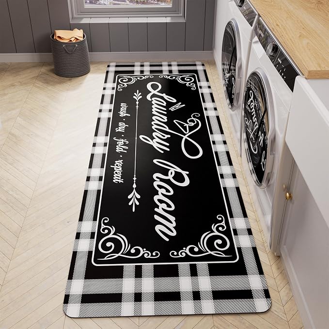 Non-Slip Laundry Room Rug Runner 17.3"x47.2" Washable Navy Buffalo Plaid - Bathroom Mudroom Kitchen Mat for Farmhouse Entryway Decor
