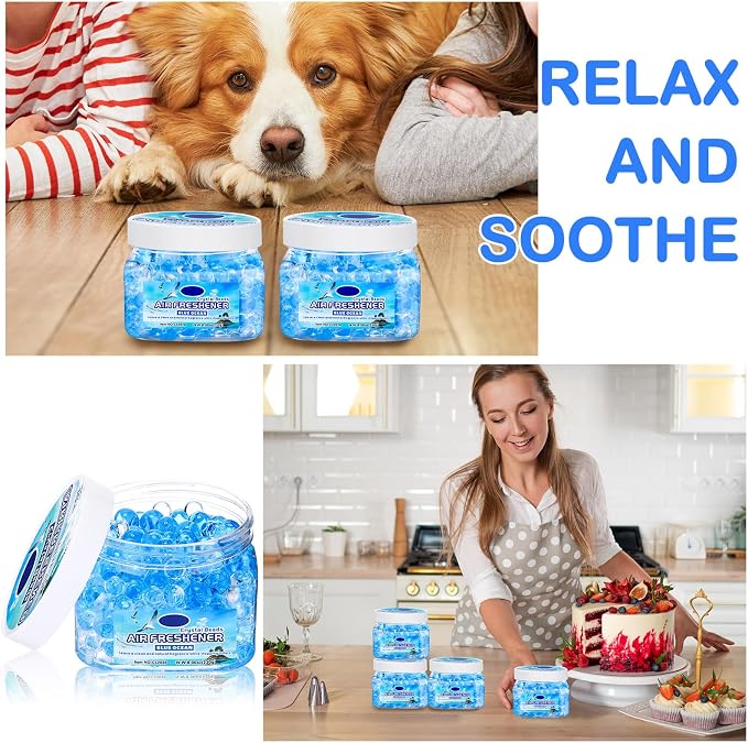 6 Pcs Air Freshener Beads Odor Eliminator Beads Odor, Ocean | 8 oz Removing Gel for Home, Bathrooms, Cars, Boats, RVs, Pet Areas, Room, Toilet