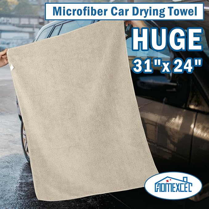 HOMEXCEL Professional Large Microfiber Car Drying Towels 2 Pack, 31" x 24" | Highly Absorbent, Lint Free, Scratch Free, Fast Drying, Absorbent Microfiber Towel for Cars SUVs RVs Trucks Boats, Brown