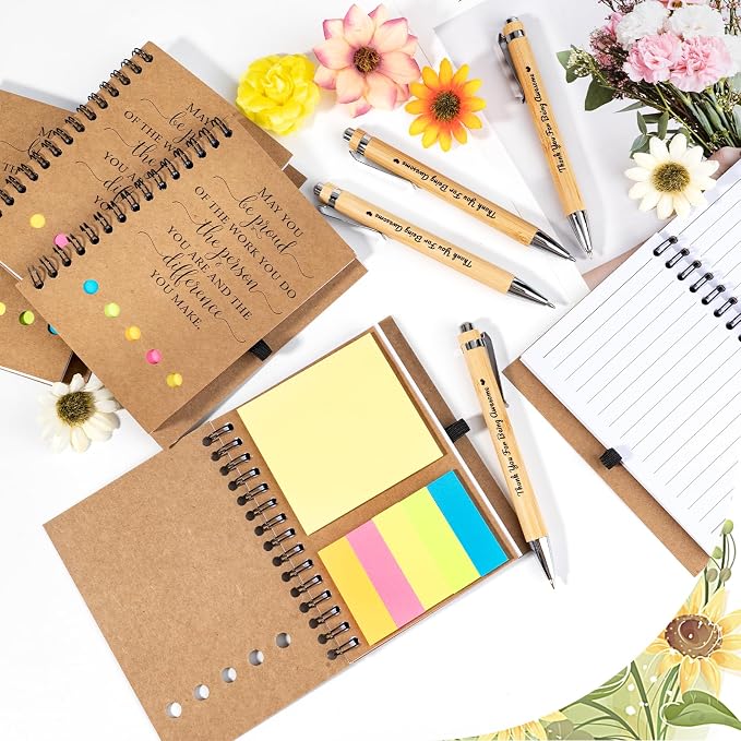 30 Sets Employee Appreciation Gifts Bulk Inspirational Spiral Notebook Journal with Sticky Notes Bamboo Pen Back to School Gifts for Students Teacher Nurse Coworker Office Team Housekeeping Staff