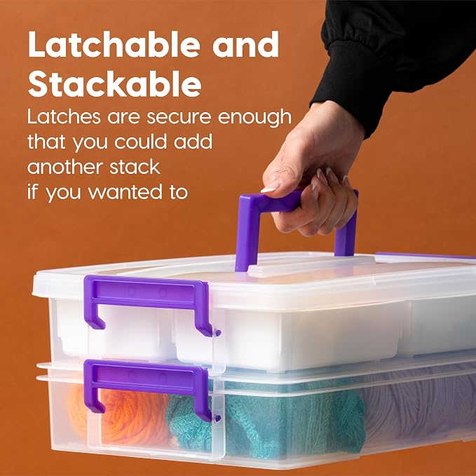 IRIS USA Storage Bins with Lids |Made in USA| 9 Qt - (1-Pack) - Clear | Built-In Handle Tote / 4 Removable Organization Trays / Plastic Containers for Crafts & Art Supplies / Interlocking Latches