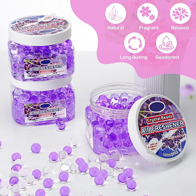 12 Pcs Air Freshener Bulk Odor Gel Eliminator Beads 8 Oz, Lavender | Long Lasting Air Freshener Beads in Jars Eliminates Odors in Home Bathrooms, Cars, Boats, Rvs, Pet Areas
