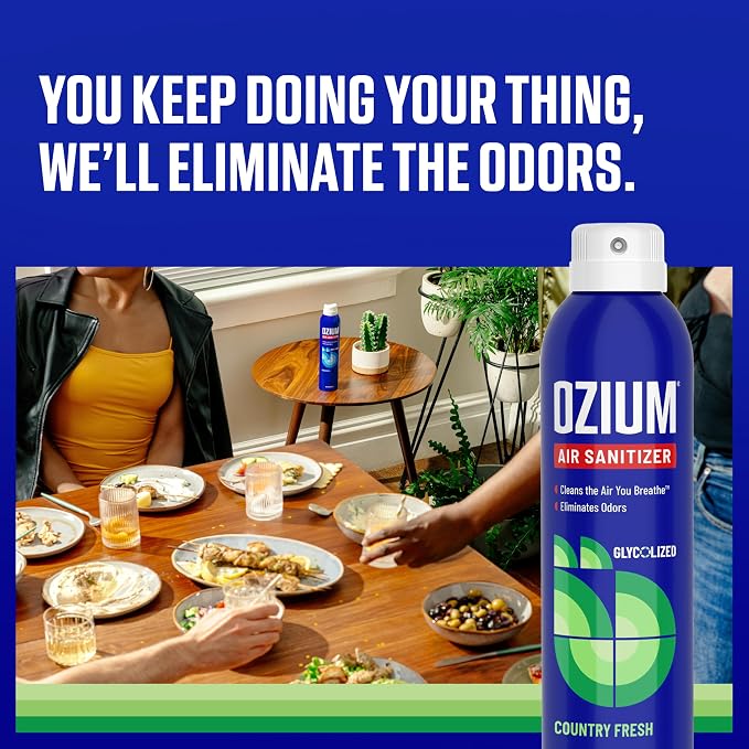 Ozium 8 Oz. Air Sanitizer & Odor Eliminator Spray | For Homes, Cars, Offices and More, Country Fresh Scent, Pack of 3