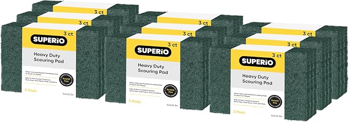 Scouring Pad Non-Scratching Scrubber Non-Scratch Cleaning Scrub Pads Heavy Duty Scouring Pad Reusable Kitchen Scrubbing Pad Pack of 27 Green, by Superio