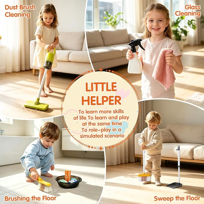 Toddler Cleaning Toy Set,New 29 - with Vacuum Cleaner,Broom & Mop,Ages 3-5 | Piece Detachable Kids Cleaning Set for Kids - for Pretend Play Educational Cleaning Carts Boy and Girls 3-5 Years Old（Red）