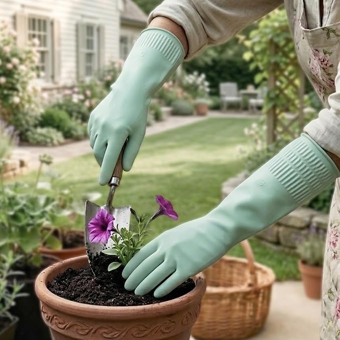 Rubber Dishwashing Gloves, Reusable Cleaning Gloves with Long Cuffs