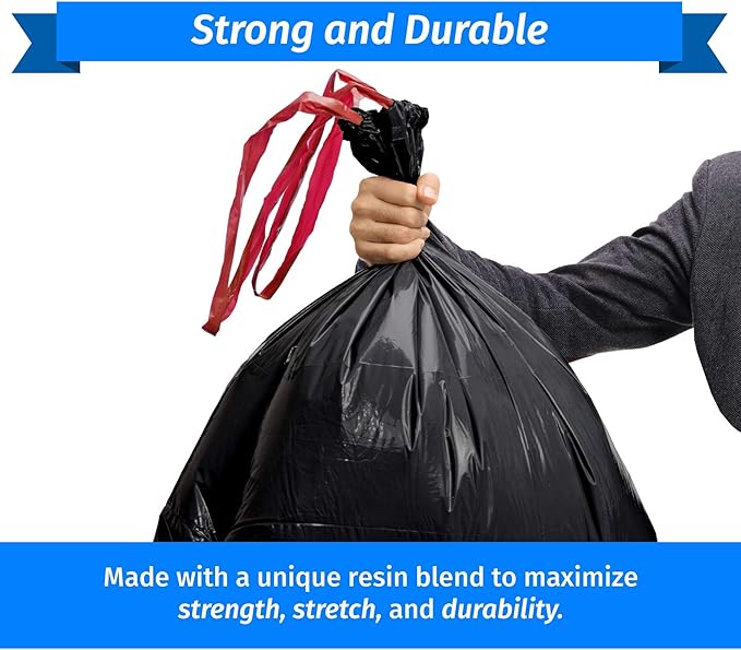 Reli. 39 Gallon Trash Bags, Drawstring | (100 Count) Large 39 Gallon Heavy Duty Drawstring Trash Bags | Garbage Bags, 39Gal Capacity, Lawn Leaf (39Gal, Black)