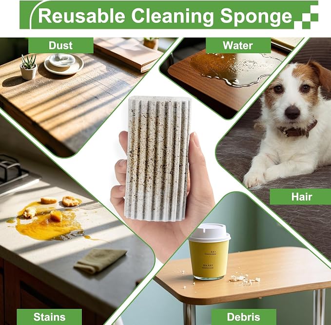 Jeymei Damp Clean Duster Sponge，8Pcs Grey Dust Sponge for Cleaning | Damp Dusting Sponge with Ridges,Baseboard Cleaning Tool,Reusable Wet Duster Sponge,Household Cleaning Sponges for Blinds
