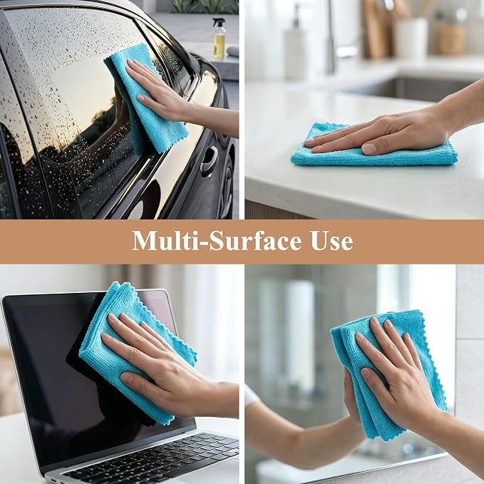 30 Pack Microfiber Cleaning Cloths, Dish Towels for Kitchen, Car, Bathroom | Cleaning Rags for Window, Household, Ultra Absorbent Cleaning Supplies, Lint Free, Streak Free, Reusable & Washable (Blue)