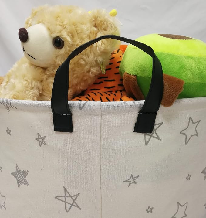 Round Star Pattern Laundry Hamper Storage Basket Fabric Material Storage Hamper Organization Basket, Storage Bin, Gift Box with Handles for Room