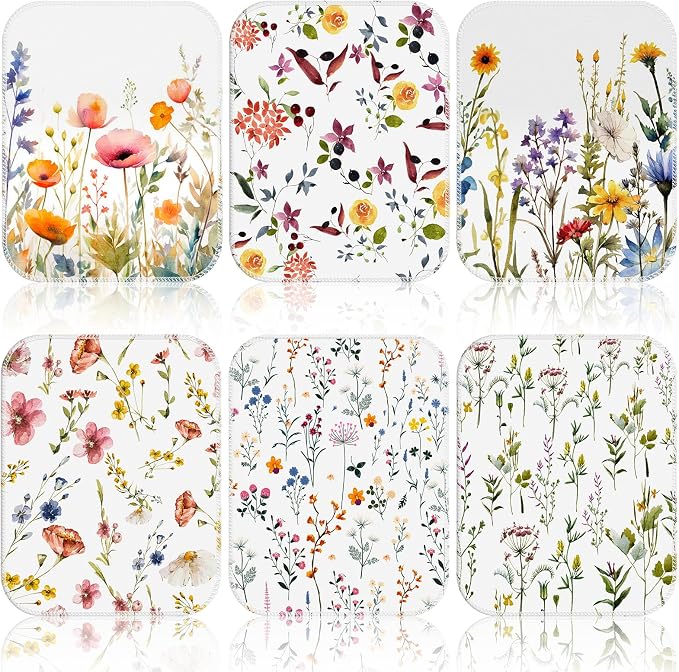 Reusable Kitchen Cloths Cotton Towel, 6 Pack, Wildflowers | Washable 9.84x11.81in, Paperless Towel Rolls Bulk, Cleaning Cloth Napkins for Dishes