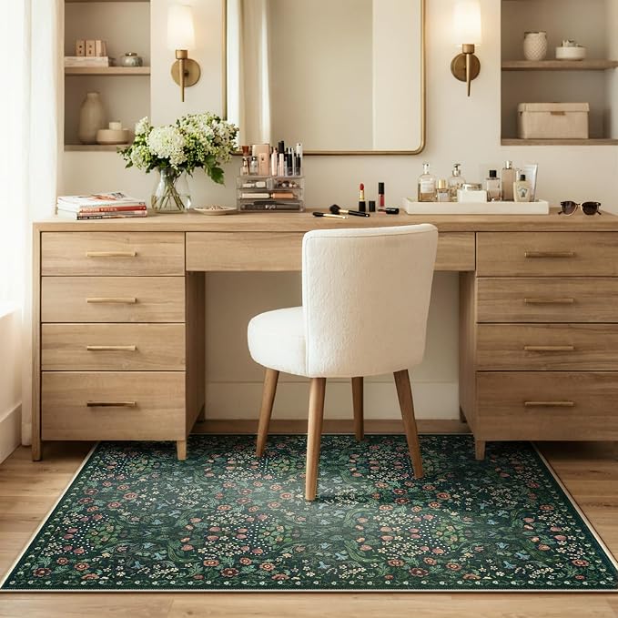 Anidaroel Floral Office Chair Mat for Hardwood & Tile Floor, 48"x60" Desk Chair Mat for Home Office, Under Desk Rug for Rolling Chair, Non Slip Computer Chair Mat, Low-Pile Carpet Protector Rug
