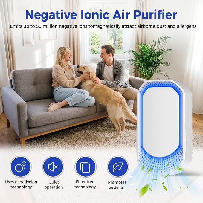 Plug In Air Purifier 4 Pack | Negative Air Freshener for Home, Small Quiet Air Ionizers for Smoke Dust, Ozone Free Bedroom Air Cleaner, Pets Odor Reducer Office