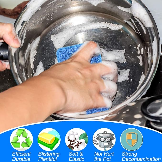 Silicone Sponges Kitchen Scrubber, Sponges for Dishes, Fragrance Free, Odor Free, 10 PCS Non-Scratch Scrub Sponges, Blue
