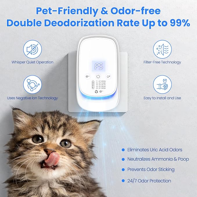Odor Eliminator, Cat Litter Deodorizer Plug in Air Purifier for Strong Smell Pet Odor Reducer for Home Bathroom Cabinet and Garage