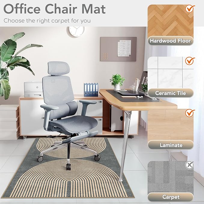 Office Chair Mat for Hardwood Floor&Tile Floor,36"X 48"-Geo Grey | Heavy Duty Desk Chair Mat for Hard Floors,Under Desk Rug for Rolling Computer Chair,Anti Slip,Low Pile Carpet Floor