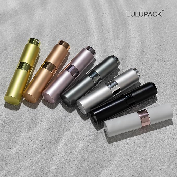 Lulupack Travel Perfume Bottle Refillable, 8ml Cologne Spray Atomizer, 6PCS | Small fragrance refill sprayer, empty decant container, twist up, leak-proof, portable, mini size, for men & women, TSA