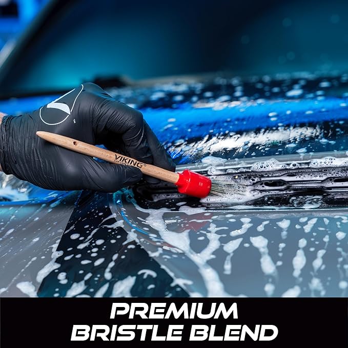 VIKING Car Detailing Brush Set for Exterior Car Cleaning, 3 Pack | 3 Sizes Detailing Brushes for Car Cleaning Kit, Super-Soft Bristles for Emblems, Grills, Under the Hood
