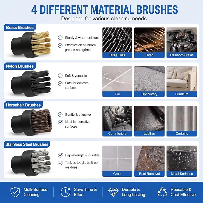 16 Pack Small Brushes Compatible with Dupray Steam Cleaner Accessories with Brushes, Steam Cleaner Attachments for Grout, Tile, Oven, BBQ (Assorted)