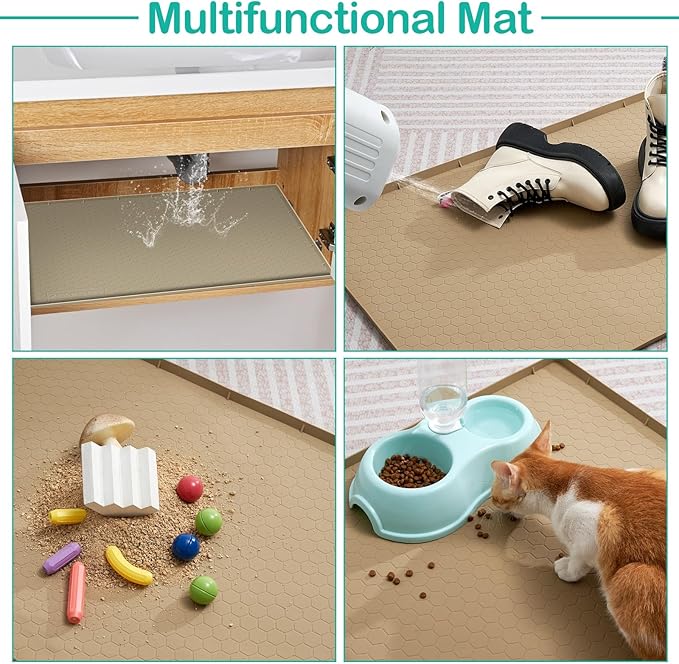 Silicone Under Sink Mat, 34"x19", Waterproof Cabinet Liner, Brown | Shelf Liner, Cabinet Protector, Home Organizer, for Kitchen, Bathroom, Multipurpose, Leak Proof, Easy Clean, Drip Tray, Clean