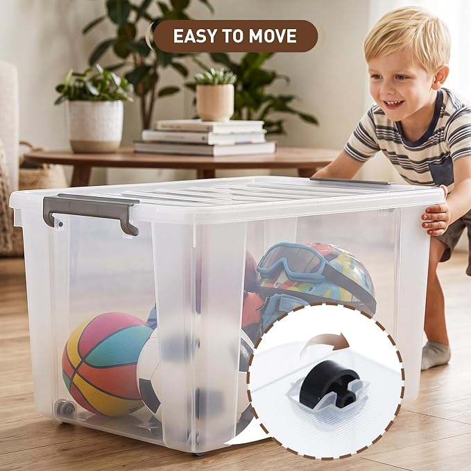 Citylife 44.4 QT Plastic Storage Bins with Latching Lids Stackable Storage Containers for Organizing Large Clear Storage Box for Garage, Closet, Kitchen, 8 Packs