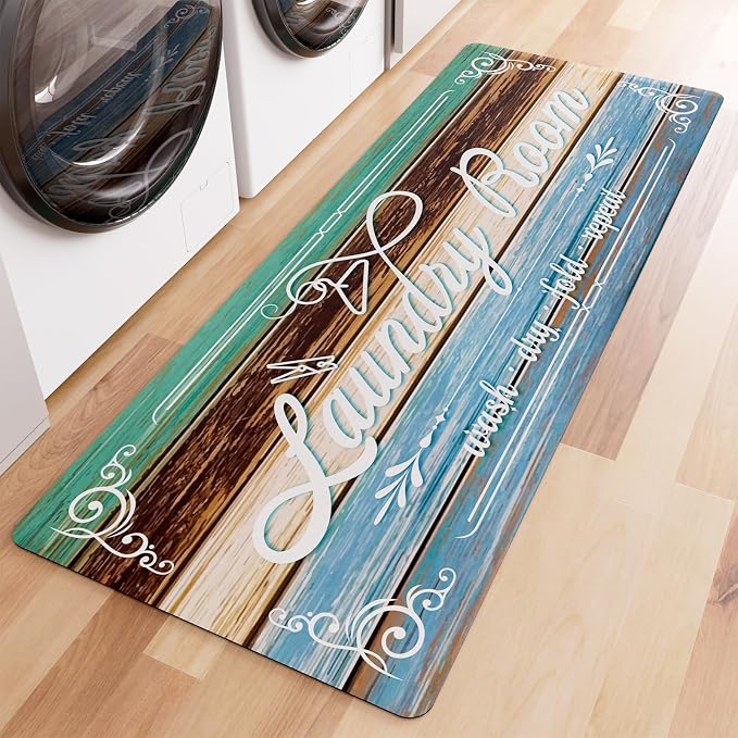 Non-Slip Laundry Room Rug Runner 17.3"x47.2" Washable Farmhouse Bathroom Mudroom Kitchen Mat for Entryway Washer and Dryer Carpet Decor Accessories