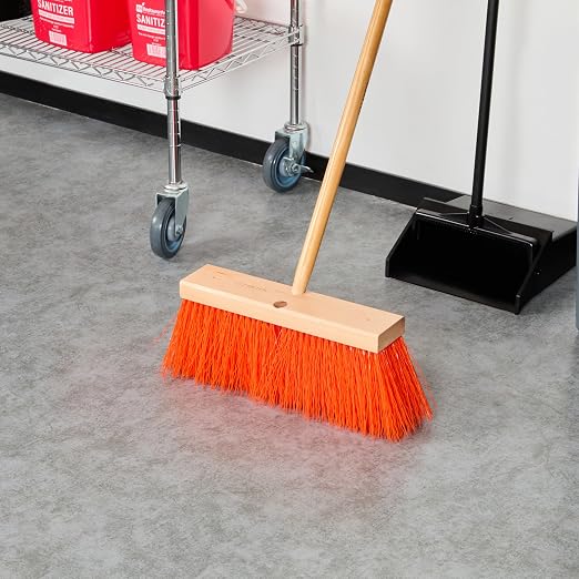Restaurantware-BROOM HEAD ONLY: Clean Tek Professional 16-Inch Push Broom Head, 1 Heavy-Duty Push Cleaning Tool - Handle Sold Separately, Heavy Unflagged Bristles, Black Plastic, Outdoor
