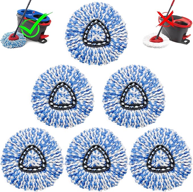 6 Pack Spin Mop Replacement Head Compatible with RinseClean 2-Tank System | Microfiber,Machine Washable,Reusable, Easy to Clean,Suitable for Sealed Hardwood,Tile,Laminate & Marble Floors