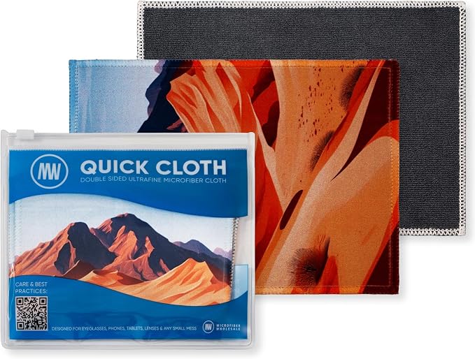 Microfiber Wholesale Quick Cloth Glasses Cleaning Cloths 5x7 Desert 2-Pack | with Case | Double-Sided Lens Cleaner for Eyeglasses, Camera, Screens & Glass | Reusable Microfiber Glass Polishing Cloths