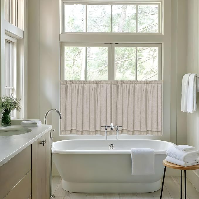 Small Window Curtains for Kitchen 30 Inches Long 2 Panels Semi Sheer | Light Filtering, Boho, RV Camper Curtain, Rod Pocket Drapes, for Living Room, Half Windows, Burlywood Birch, W25XL30 Inches