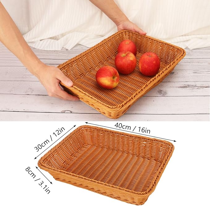 Poly Wicker Baskets 4 Pack 16 inch Brown Large Wicker Baskets Storage – Rustic, Durable & Easy-Cleaning Bread Basket, for Home, Restaurant & Hotel Use