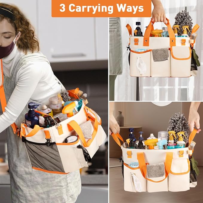 Wearable Cleaning Caddy Bag, X-Large Cleaning Supplies Organizer Housekeeping Supply Caddy Detailing Bag with Handle Removable Shoulder Waist Straps for Tools Products Housekeepers Car Home