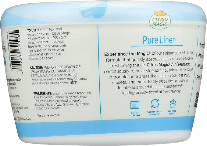 Citrus Magic Solid Air Fresheners, Pure Linen, 20 Ounce, Pack of 2 | Odor Absorbing, Passive Diffusion, Odor Elimination Up to 12 Weeks Each, Ideal for Home