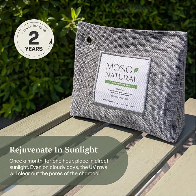 Moso Natural Air Purifying Bag 600g (5 Pack) Premium Charcoal Odor Absorber & Room Deodorizer for Large Spaces — Lasts 2 Years, Bedroom, Basement, Pet Odor Eliminator for Home, Bamboo Charcoal Bag