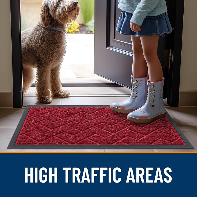 OLANLY Front Door Mat Outside 59x34, All-Season Absorbent Rubber Doormat | Wine Red, Heavy-Duty, Stain Fade Resistant, Waterproof Non-Slip Backing, Low-Profile Indoor Outdoor Floor Mat for Entryway