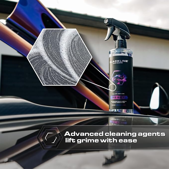 Blackline Reset Interior Car Cleaner & Deodorizer Spray - Dark Ice | pH-neutral high-foam formula deep-cleans & deodorizes leather, vinyl, carpet & plastic. Long-lasting scent, zero residue