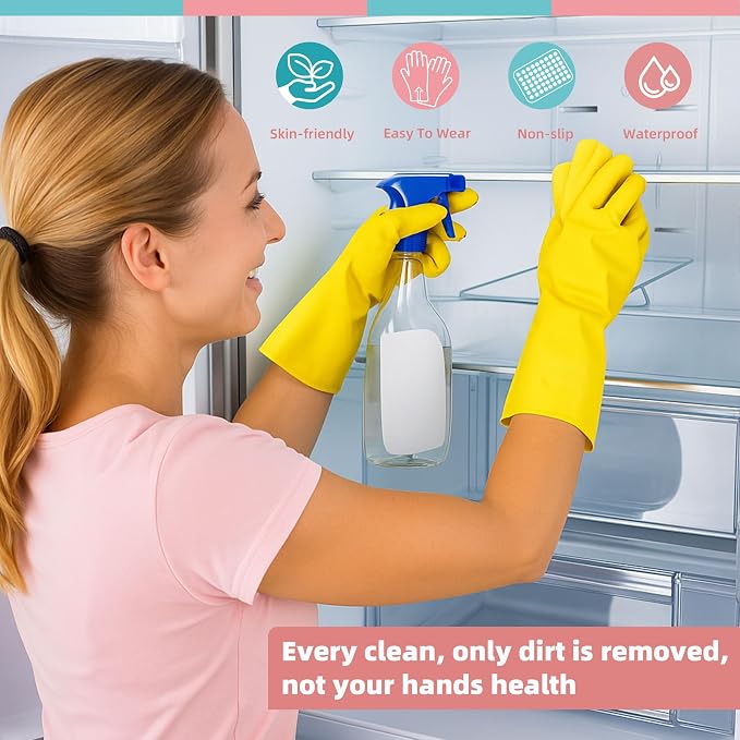 Xgunion Rubber Cleaning Gloves 5 Pairs Reusable Dishwashing (Large) | Colorful Household Kitchen Cleaning Gloves Non-Slip Grip for Washing Dishes - for Women Men