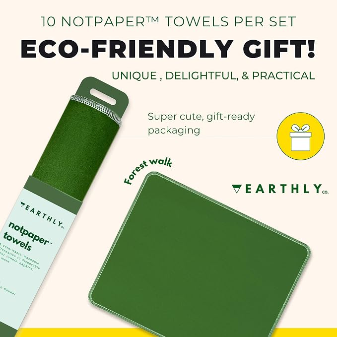 Reusable Paper Towels - 10 Pack - Roll of Washable Cotton Cloth Paper Towels - Paperless Reusable Napkins Cloth Washable - Absorbent + Long Lasting - Zero Waste Products - (Green)