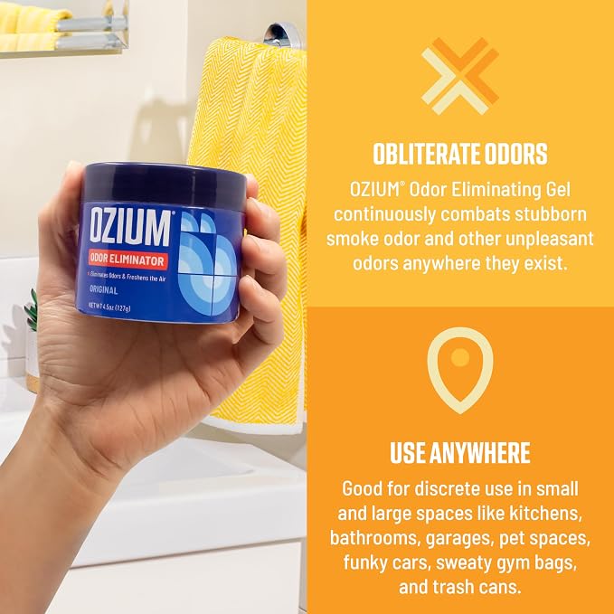 Ozium 4.5 Oz. Odor Eliminating Gel, Air Freshener Alternative | For Smoke, Pets, and Musty Odors, Long Lasting Odor Remover for Cars, Homes, Closets and Small Spaces, Citrus Scent