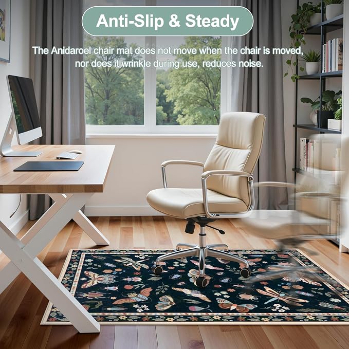 Anidaroel 36"x48" Office Chair Mat for Hardwood Floor/Tile, Black Insect Print Desk Floor Mats, Anti-Slip Floor Mat for Office Chair, Low Pile Desk Chair Mat for Hardwood