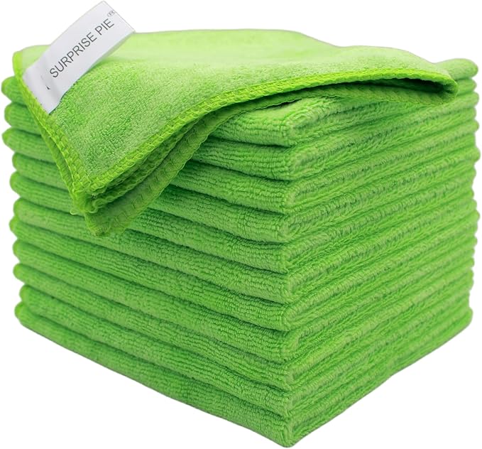 Ultra Absorbent 400 GSM Microfiber Cleaning Cloths, Thick Lint Free Reusable Towels for Kitchen, Glass, Car Detailing, Appliances & Household Cleaning, 12 Pack 12"x12" Green